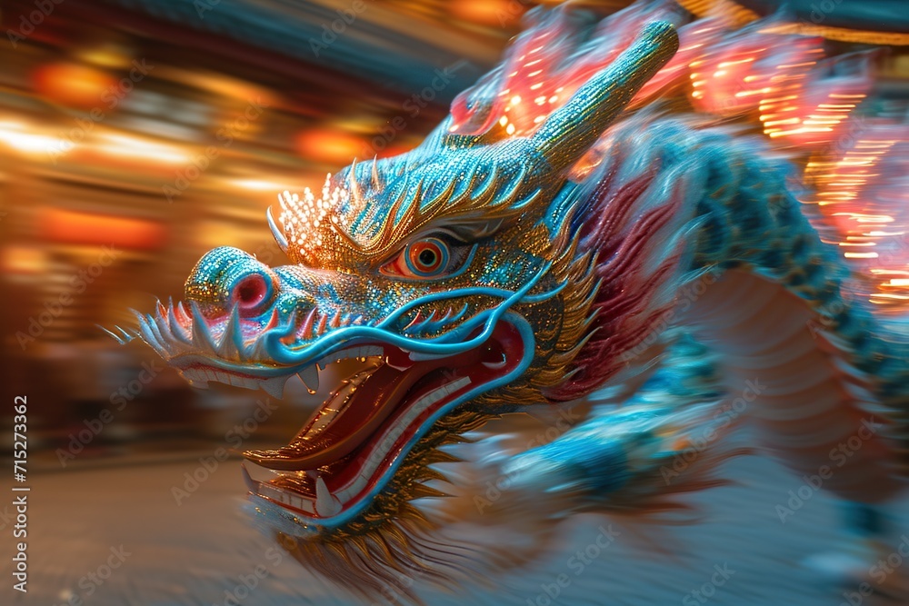 electric tesla coil chaos effect on a chinese cute dragon swirling colors, motion effects, speed action panning photography effects, lunar new year electric tesla coil chaos effect on a chinese cute dragon swirling colors, motion effects, speed action panning photography effects, lunar new year