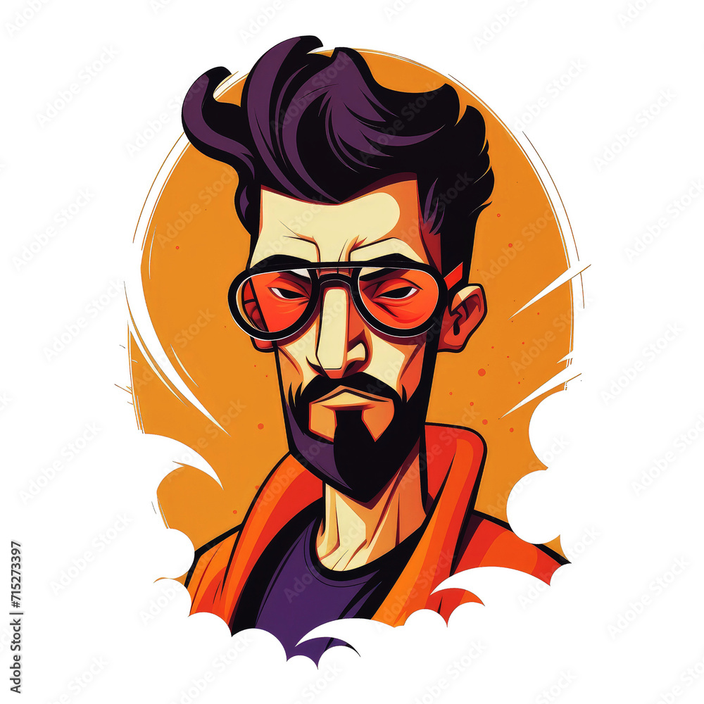 Attractive man with beard and glasses. Chibi man game character design.
