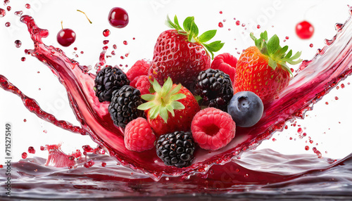  Fresh ripe strawberry, raspberry, blackberry, cranberry juice blend mix splash swirl with strawberry, blackberry, cranberry, raspberry. Red multifruit berry juice splash wave and forest fruits on whi