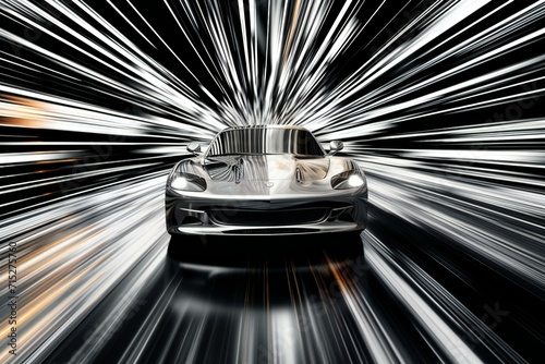 A sports car on a black background with stripes