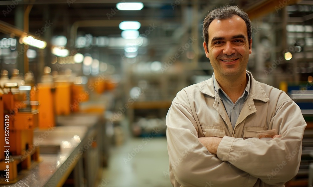 Smiling Technician in Light Jacket at Industrial Site. Generative AI. Smiling Technician in Light Jacket at Industrial Site. Generative AI.