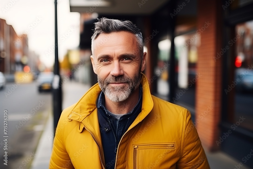 Portrait of a handsome middle-aged man in a yellow jacket.
