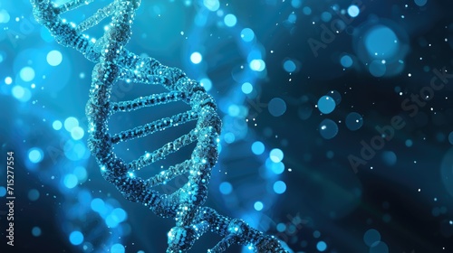 A captivating depiction of the blue helix structure of human DNA, symbolizing advancements in medical science and genetic biotechnology, Ai Generated.