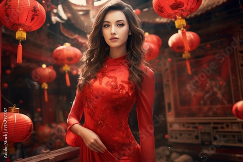 Chinese woman in traditional attire, her face echoing cultural depth, Ai Generated