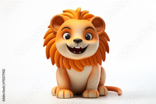  a lion sitting on a white surface with a big smile on it s face and a big smile on its face.