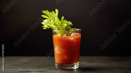 A glass of Bloody Mary on a table with celery and tomatoes, Ai Generated