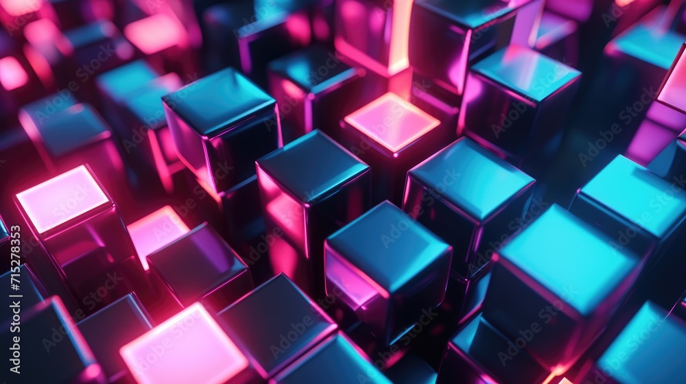 Abstract 3D scenery with luminous neon squares, AI Generated. Abstract 3D scenery with luminous neon squares, AI Generated.