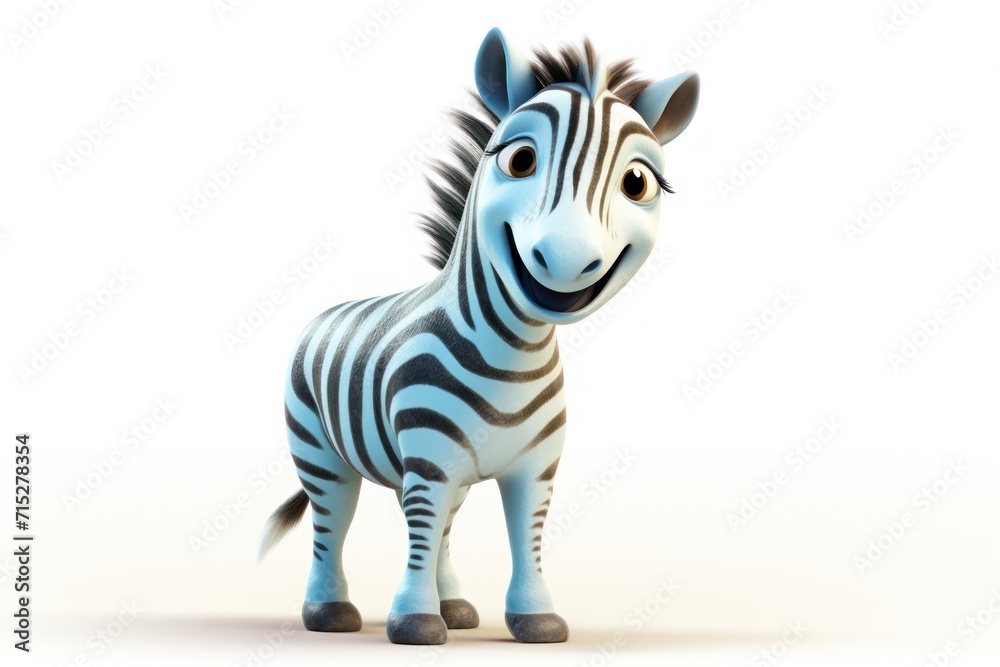 a blue and black zebra standing on a white surface and looking at the camera with a surprised look on its face. a blue and black zebra standing on a white surface and looking at the camera with a surprised look on its face.