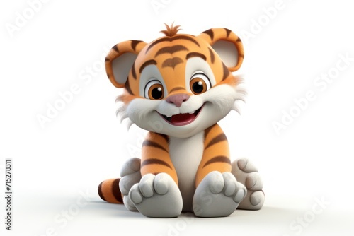  a cartoon tiger sitting on the ground with its eyes wide open and a big smile on it s face.