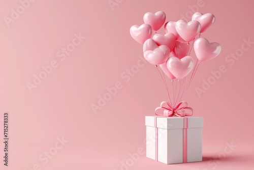 Pink heart balloons float from a white gift box, a vision of love and surprise, Ai Generated. © Crazy Juke