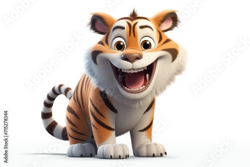  a close up of a cartoon tiger with a big smile on it s face and a big smile on his face.