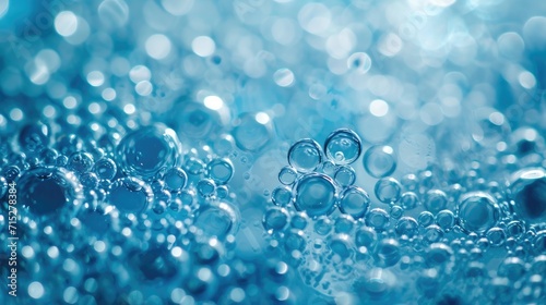 Close-up abstract of water bubbles, displaying reflective and shiny sudsy droplets, ideal for a wallpaper background, AI Generated.