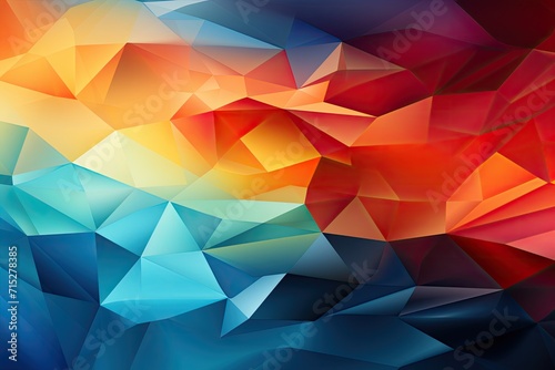 Wide-angle abstract background featuring a low polygon aesthetic  line elements  wave forms  and gradient hues  AI Generated.