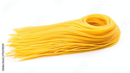  a bunch of yellow pasta noodles on a white background with a clipping path to the top of the noodles.