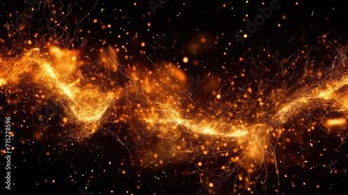 Detail of fire sparks isolated on black background, Ai Generated. © Crazy Juke