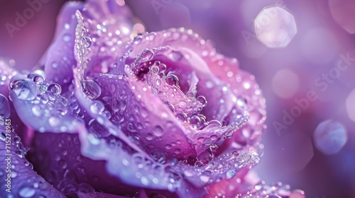 Isparta s legendary rose boasts a mesmerizing fusion of a thousand layers of lavender  accentuated by delicate water droplets  creating a breathtaking sight  Ai Generated.