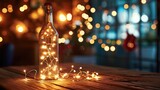 Elegant Glass Bottle with Christmas String Light Ai Generated