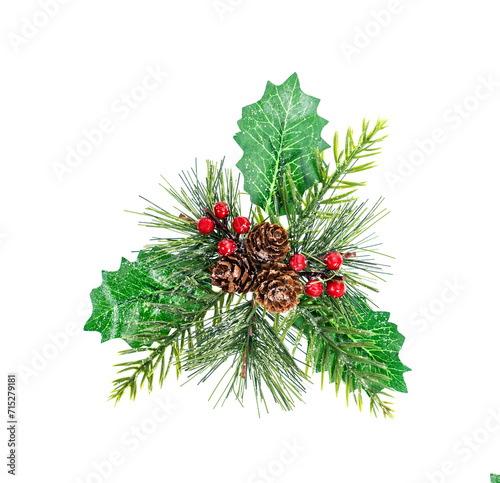 Christmas decoration of red berry and pine cone isolated on white background