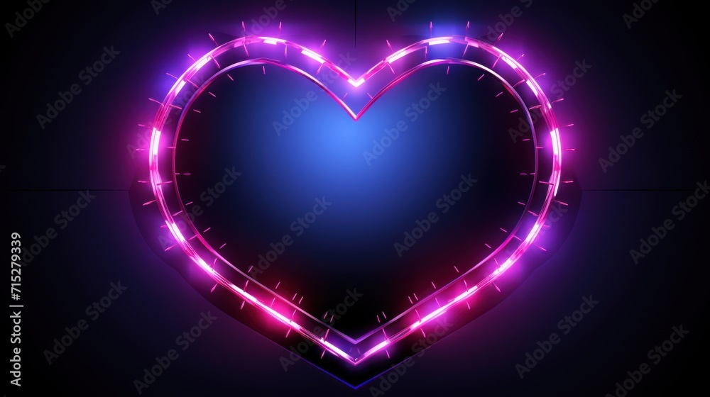 Futuristic neon wireframe heart glows with abstract allure, Ai Generated