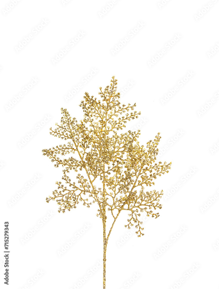 golden glitter leaves decoration leaves on white background.