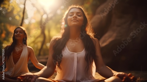 Woman performing yoga in the woods