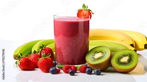 A strawberry  raspberry  banan  apple and kiwi smoothie isolated on a black background