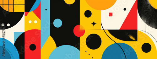 Colorful Bauhaus style geometric pattern background, combining abstract shapes and dynamic colors