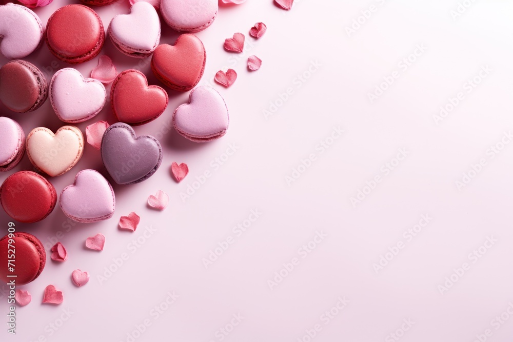  a bunch of pink and red heart shaped cookies on a pink background with hearts in the middle of the frame.