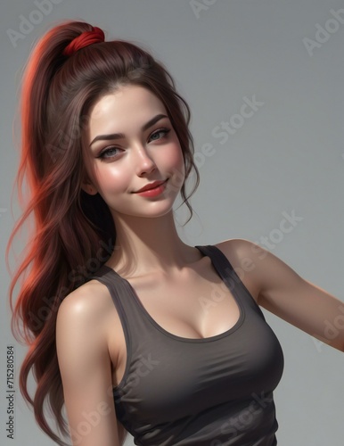 Portrait of a beautiful girl with red hair on gray background