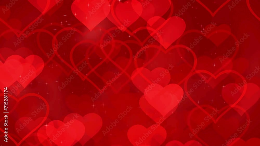 Abstract heart valentine background with bokeh glitter Red background for Valentine's Day. Falling pulsating red hearts in a red haze. Seamless Abstract heart valentine background with bokeh glitter Red background for Valentine's Day. Falling pulsating red hearts in a red haze. Seamless