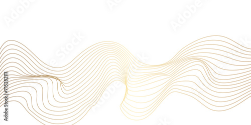 Vector abstract golden wavy, curve and ocean flowing dynamic lines isolated on transparent background. Design for banner, flyer, cover, technology, science, brochure, ocean.