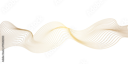Vector abstract golden wavy, curve and ocean flowing dynamic lines isolated on transparent background. Design for banner, flyer, cover, technology, science, brochure, ocean.