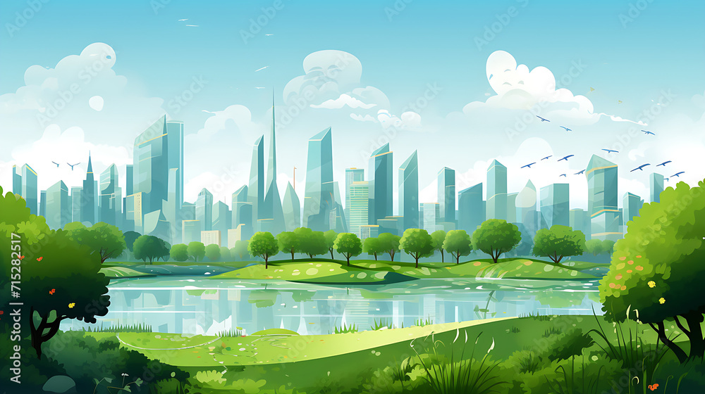 Green and sustainable city illustration, Green energy concept, AI generated