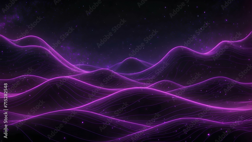 Purple neon wavy lines abstract background 