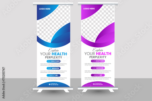 Agency stands roll up banner design stands template. editable roll-up banner vector template.