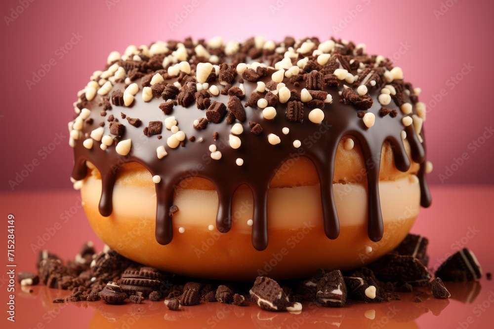 Oreo Cookie Crumble Doughnut, on an isolated Cookie Brown background, Generative AI