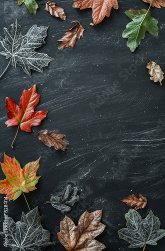 drawn autumn leaves on a blackboard © Robotoyo
