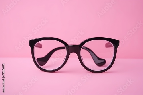Stylish fashionable glasses on creative pink background.
