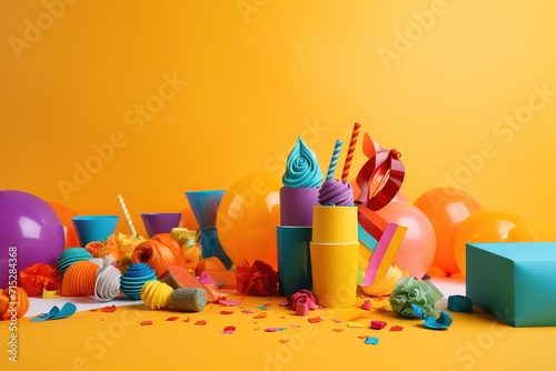 colorful party balloons and aqua contemporary background