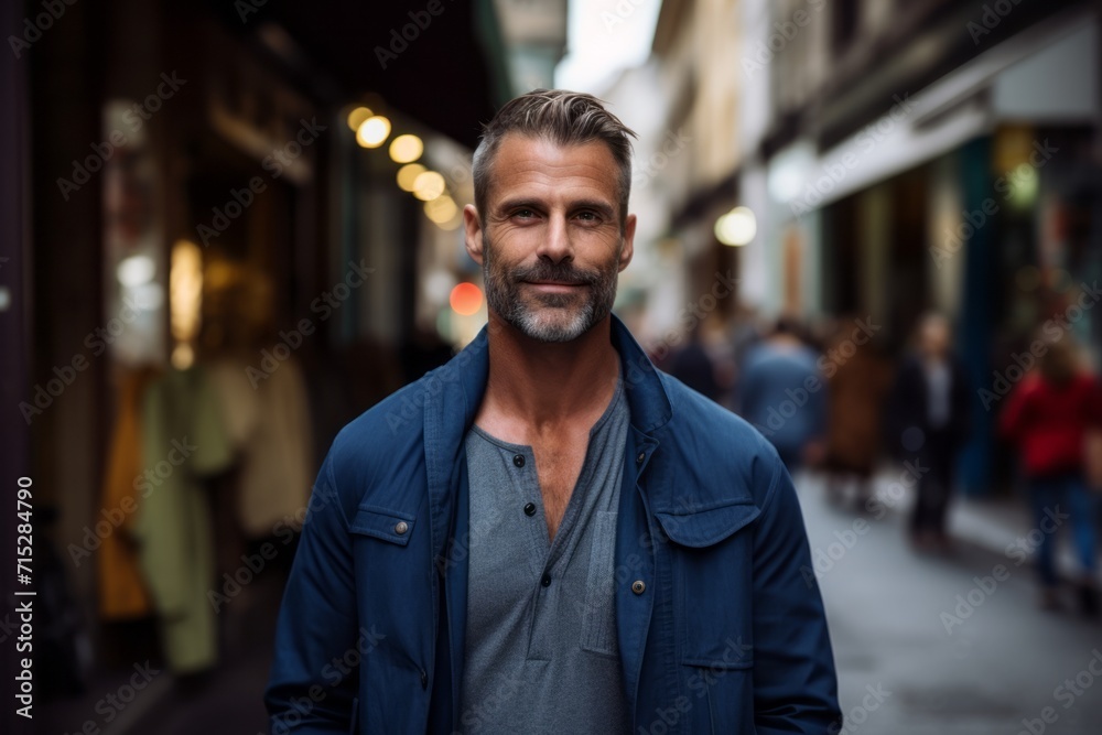 Portrait of a handsome mature man standing in a city street. Portrait of a handsome mature man standing in a city street.