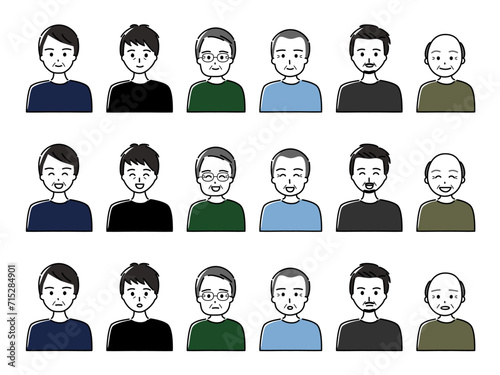 中高年男性のアイコンバリエーションセット