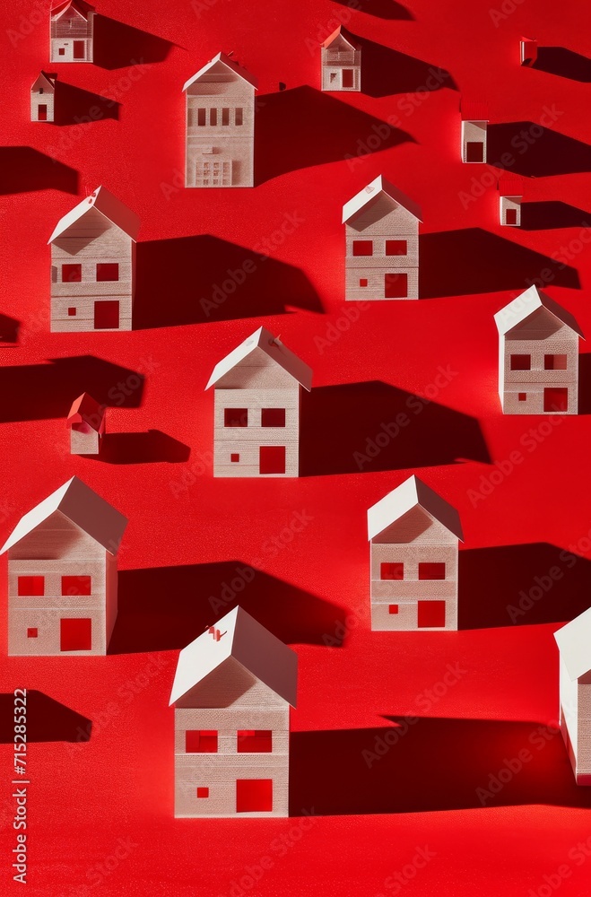 paper houses on a red background