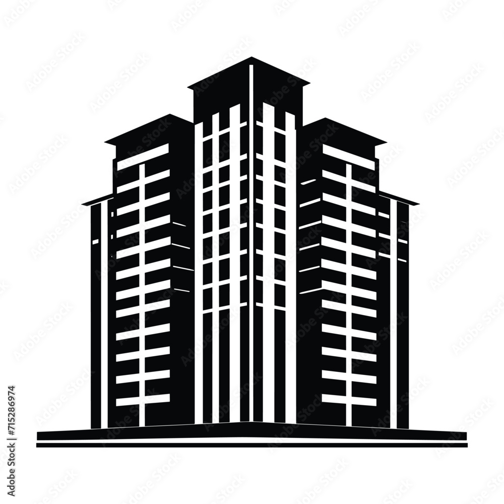 A Building silhouette icon simple vector black and white illustrations A Building silhouette icon simple vector black and white illustrations