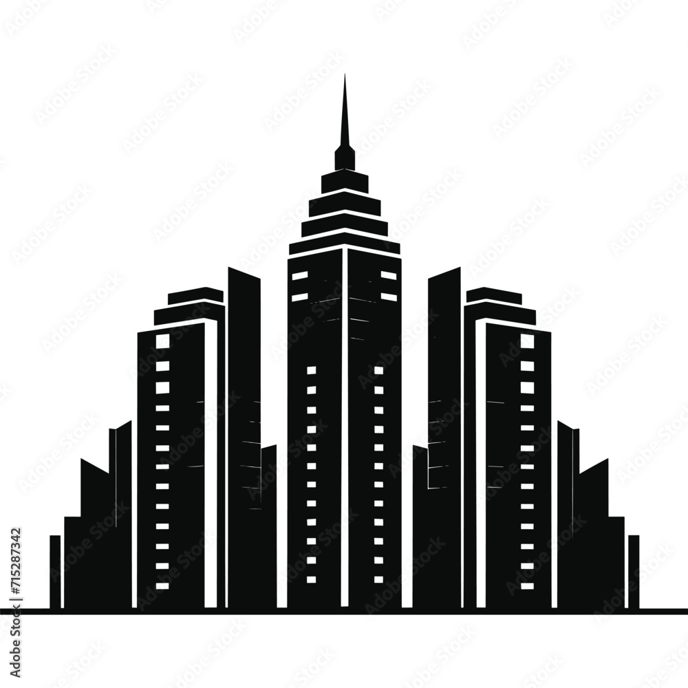 A Building silhouette icon simple vector black and white illustrations A Building silhouette icon simple vector black and white illustrations