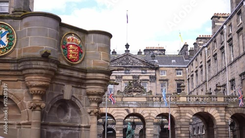 Royal mile high street in Edinburgh Old town Scotland, near Edinburgh Castle. Historic medieval center. tourism landmark, tourist destination in UK.