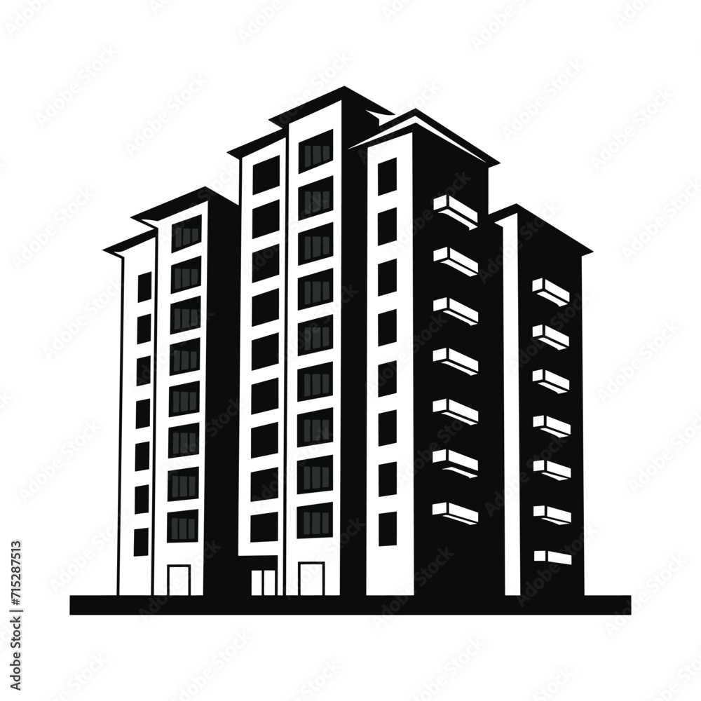 A Building silhouette icon simple vector black and white illustrations A Building silhouette icon simple vector black and white illustrations