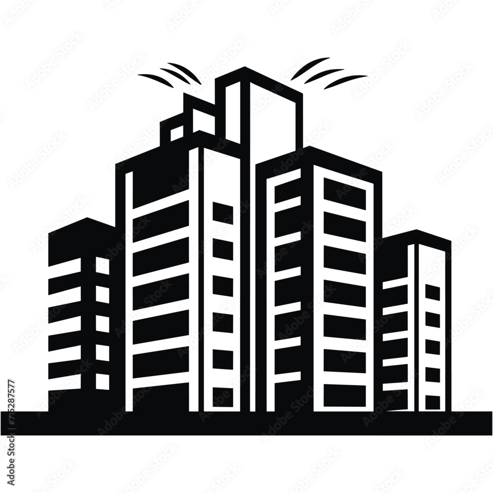 A Building silhouette icon simple vector black and white illustrations A Building silhouette icon simple vector black and white illustrations