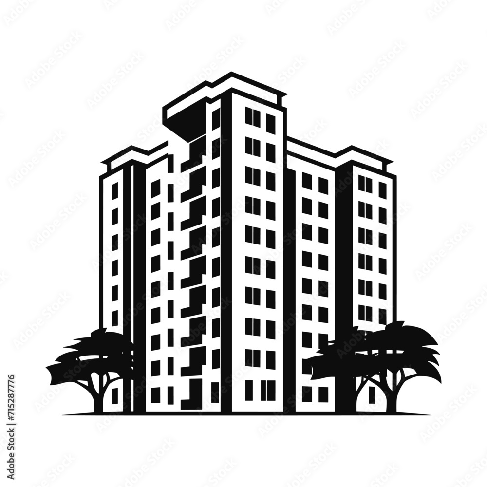 A Building silhouette icon simple vector black and white illustrations