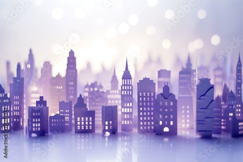 city paper model in a white and light purple