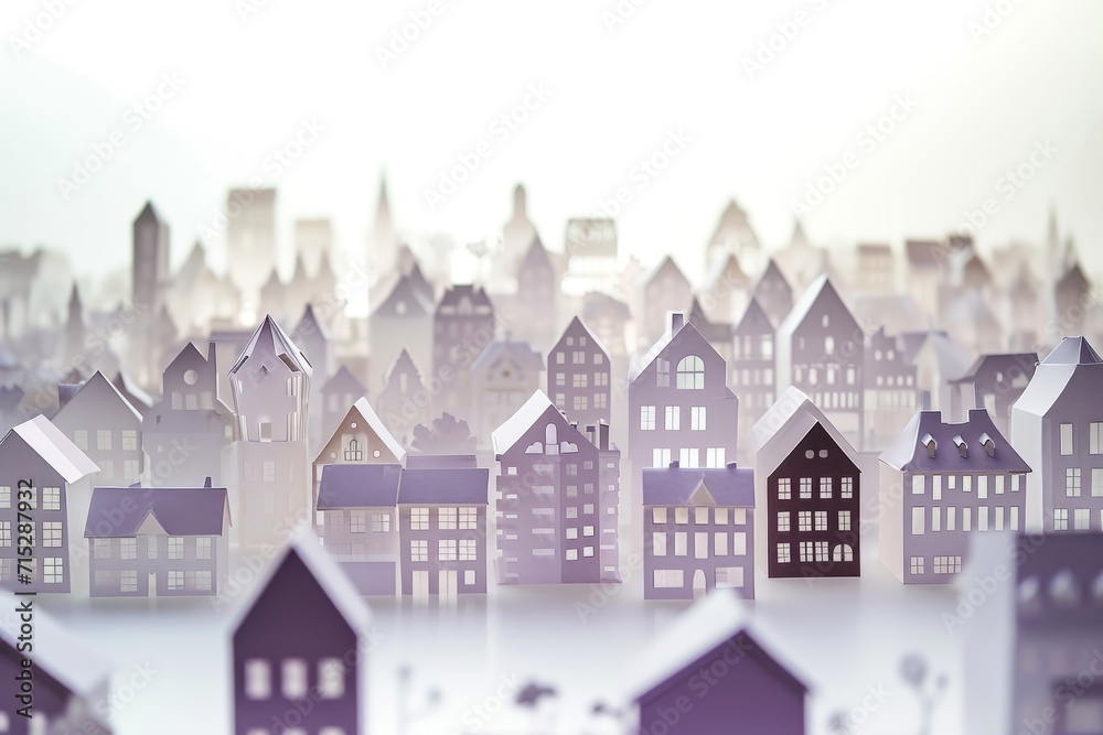 city paper model in a  white and light purple